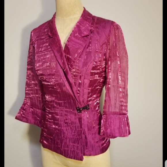 ALEX EVENINGS BLOUSE FUCHSIA HOT PINK TOP COCKTAIL WEDDING MOTHER OF THE BRIDE - Picture 4 of 7